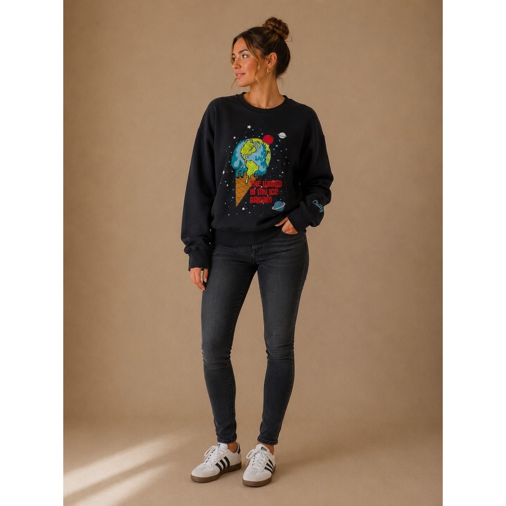Civilized Mens Black Ice‎ Cream Earth Graphic Crewneck Sweatshirt CV2205 Large
